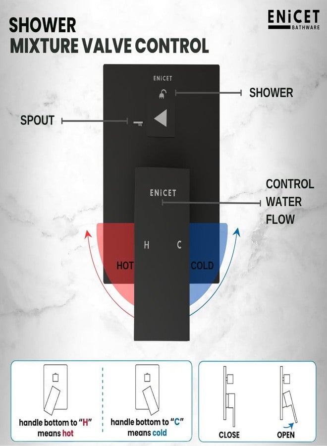 ENICET طقم محول تدفق عالي من النحاس الأصفر من إينيسيت مع صنبور ودش علوي، أسود مطفي، طقم محول ذو ذراع واحد للحمام، طقم دش، نظام دش (TE134SP6BLACK) - Image 2